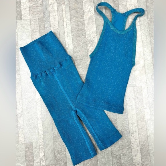 Free People Happiness Runs Lurex Tank & Shorts Set in Off Tropic Lurex XS/S NWOT - Picture 3 of 6